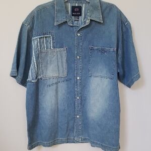 Bugle Boy Jean Company Shirt Mens XL Snap Chambray S/S Streetwear Vintage Boxy